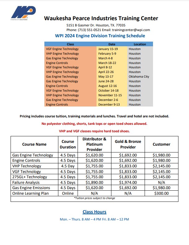 Training Schedule 2024